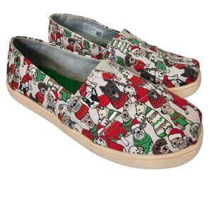 Toms‎ Classic Slip-On Shoes Kids Size 4 Youth Christmas Dogs Holiday Puppy